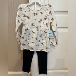 Okie Dokie Cream and Brown Floral Long Sleeve Set